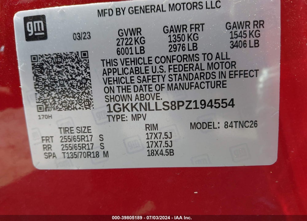 2023 GMC ACADIA AWD AT4 VIN: 1GKKNLLS8PZ194554
