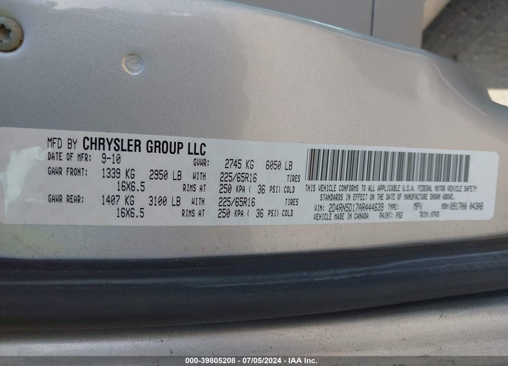 2010 DODGE GRAND CARAVAN SXT VIN: 2D4RN5D17AR444639