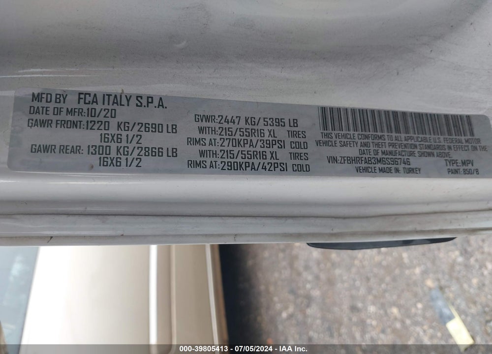 2021 RAM PROMASTER CITY TRADESMAN VIN: ZFBHRFAB3M6S96746