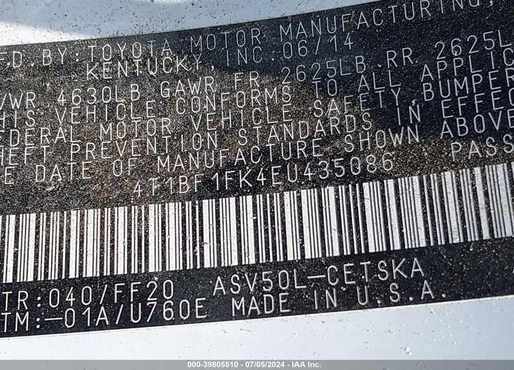 2014 TOYOTA CAMRY SE VIN: 4T1BF1FK4EU435086