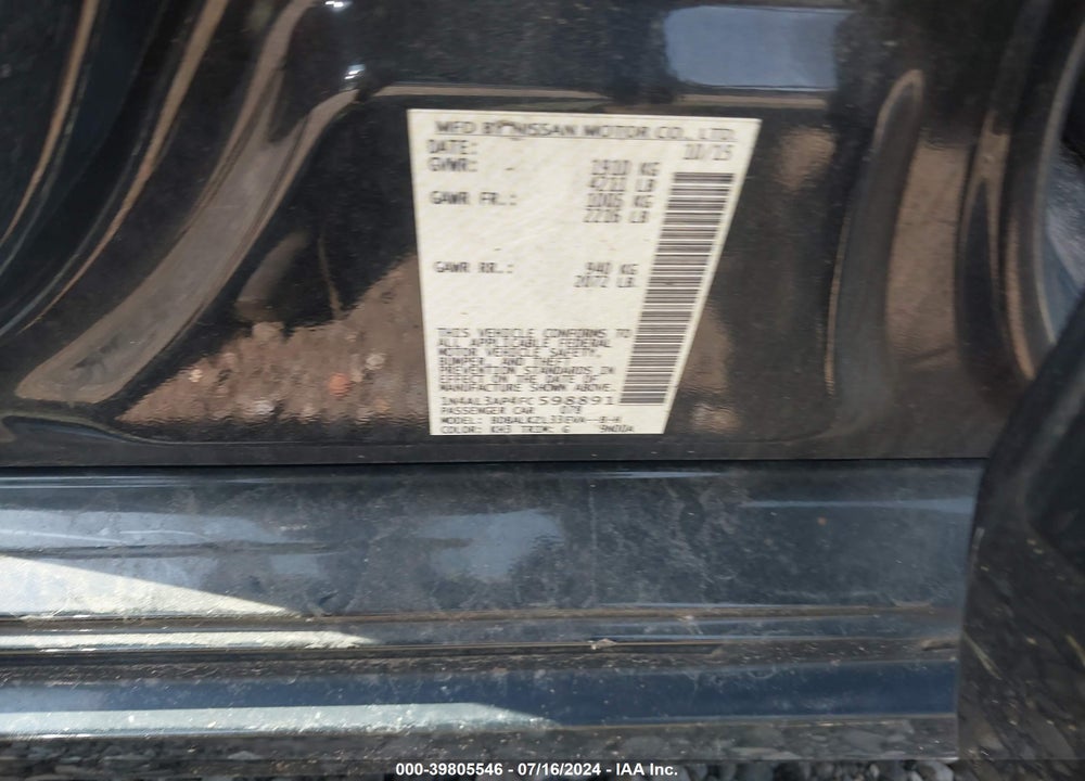 2015 NISSAN ALTIMA 2.5 SV VIN: 1N4AL3AP4FC598891