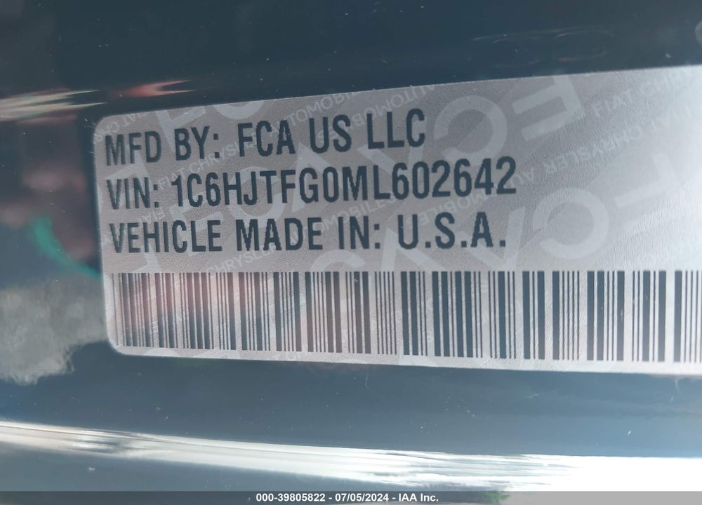 2021 JEEP GLADIATOR OVERLAND 4X4 VIN: 1C6HJTFG0ML602642