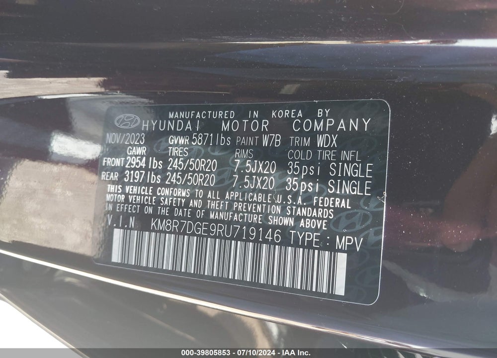 2024 HYUNDAI PALISADE CALLIGRAPHY VIN: KM8R7DGE9RU719146