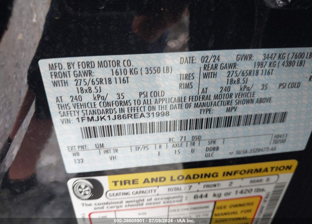 2024 FORD EXPEDITION XLT MAX VIN: 1FMJK1J86REA31998