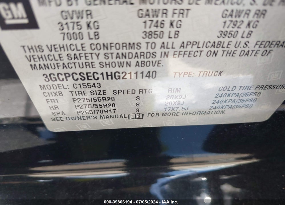 2017 CHEVROLET SILVERADO 1500 VIN: 3GCPCSEC1HG211140