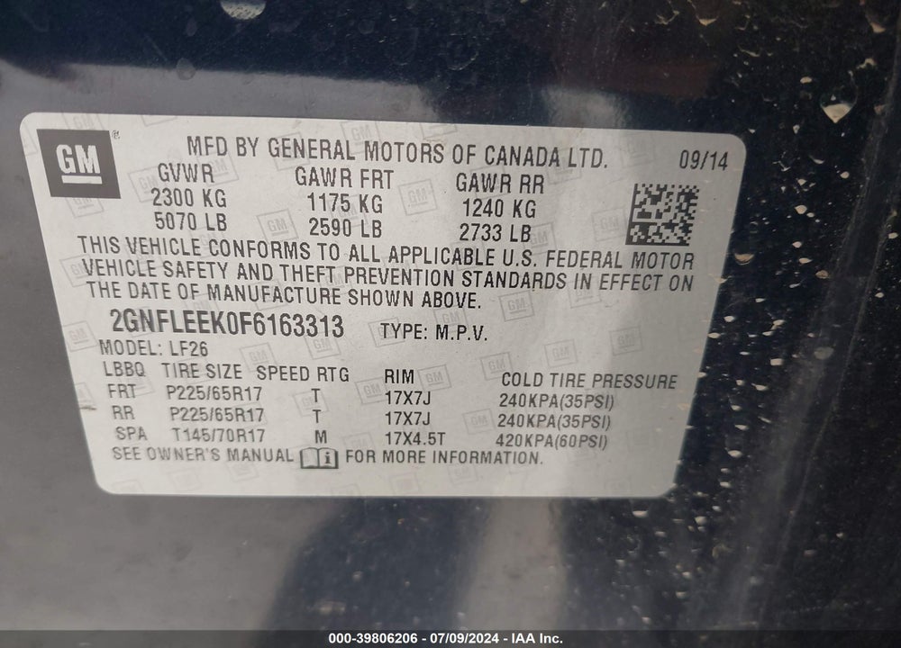 2015 CHEVROLET EQUINOX LS VIN: 2GNFLEEK0F6163313
