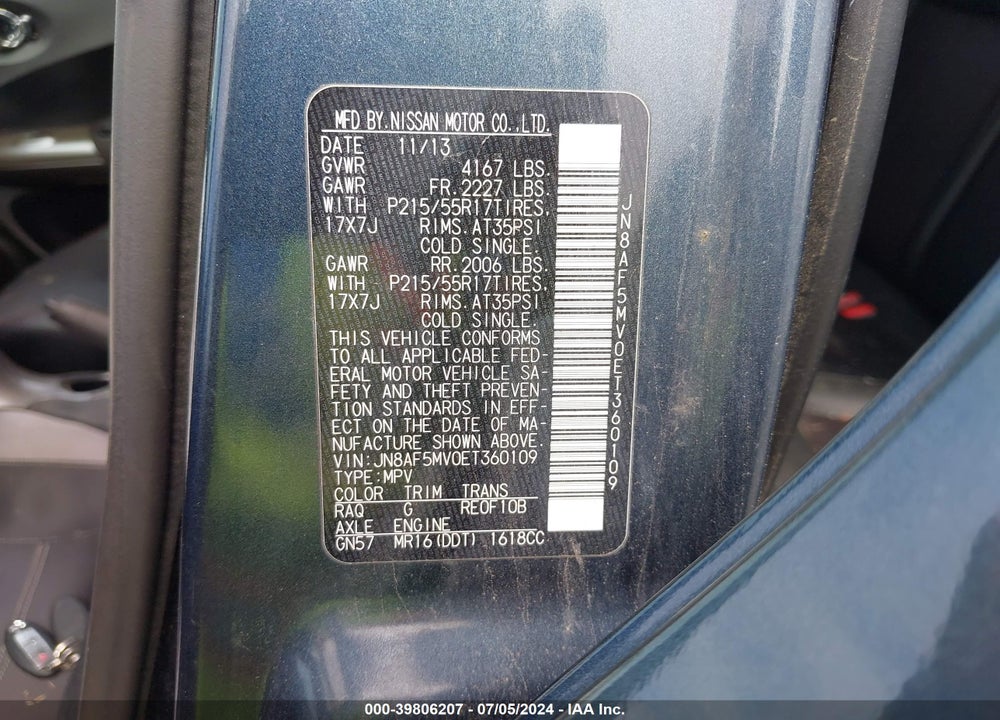 2014 NISSAN JUKE SL VIN: JN8AF5MV0ET360109