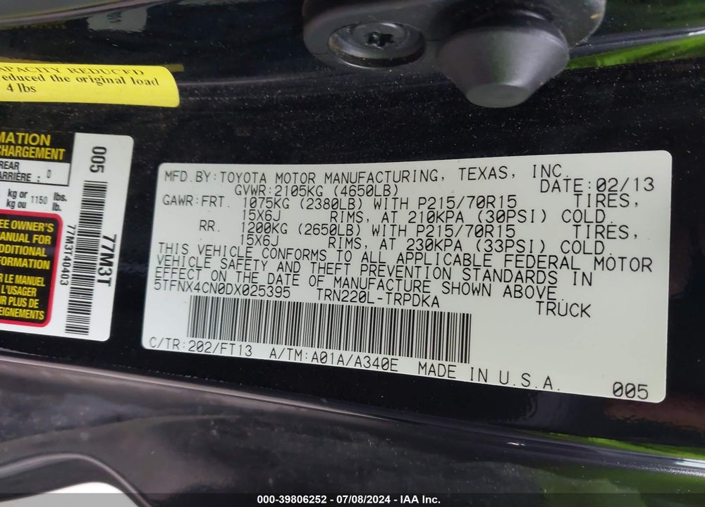 2013 TOYOTA TACOMA VIN: 5TFNX4CN0DX025395