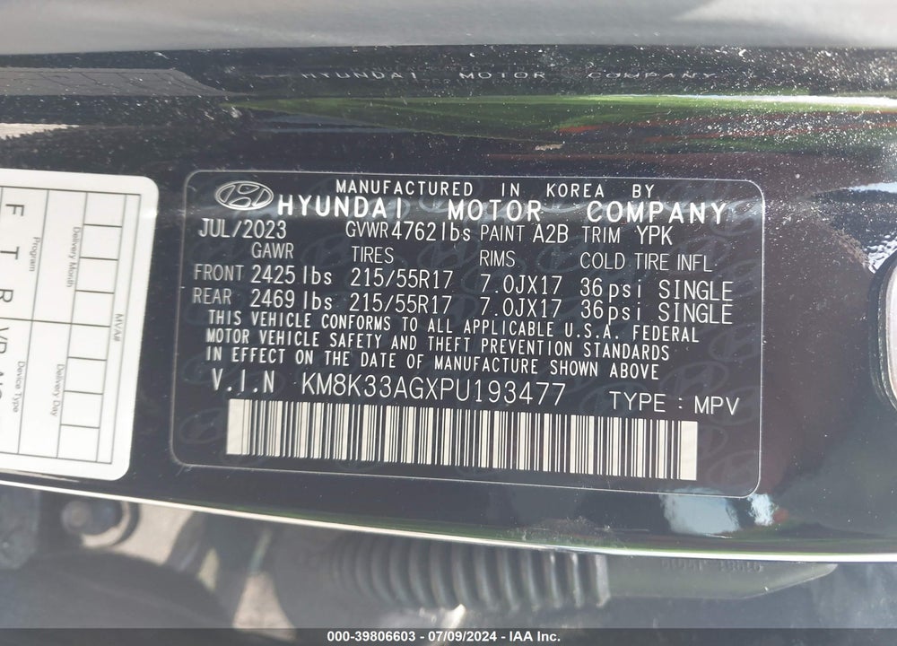 2023 HYUNDAI KONA ELECTRIC SEL VIN: KM8K33AGXPU193477