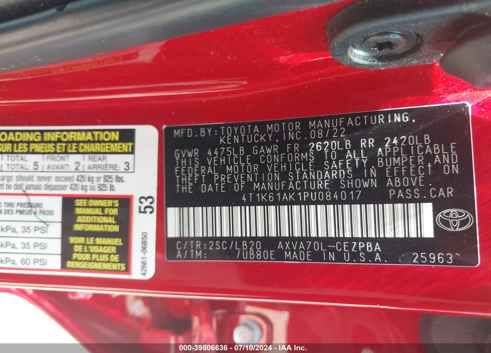 2023 TOYOTA CAMRY XSE VIN: 4T1K61AK1PU084017