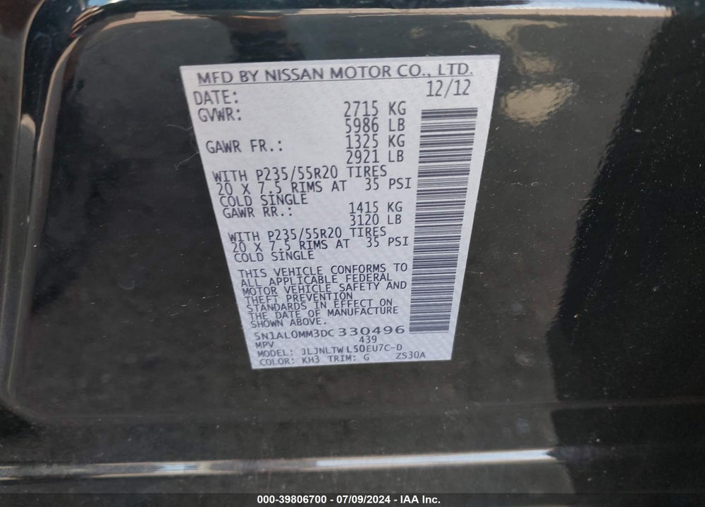 2013 INFINITI JX35 VIN: 5N1AL0MM3DC330496