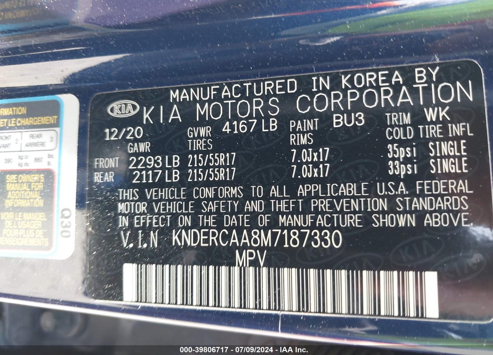 2021 KIA SELTOS EX VIN: KNDERCAA8M7187330