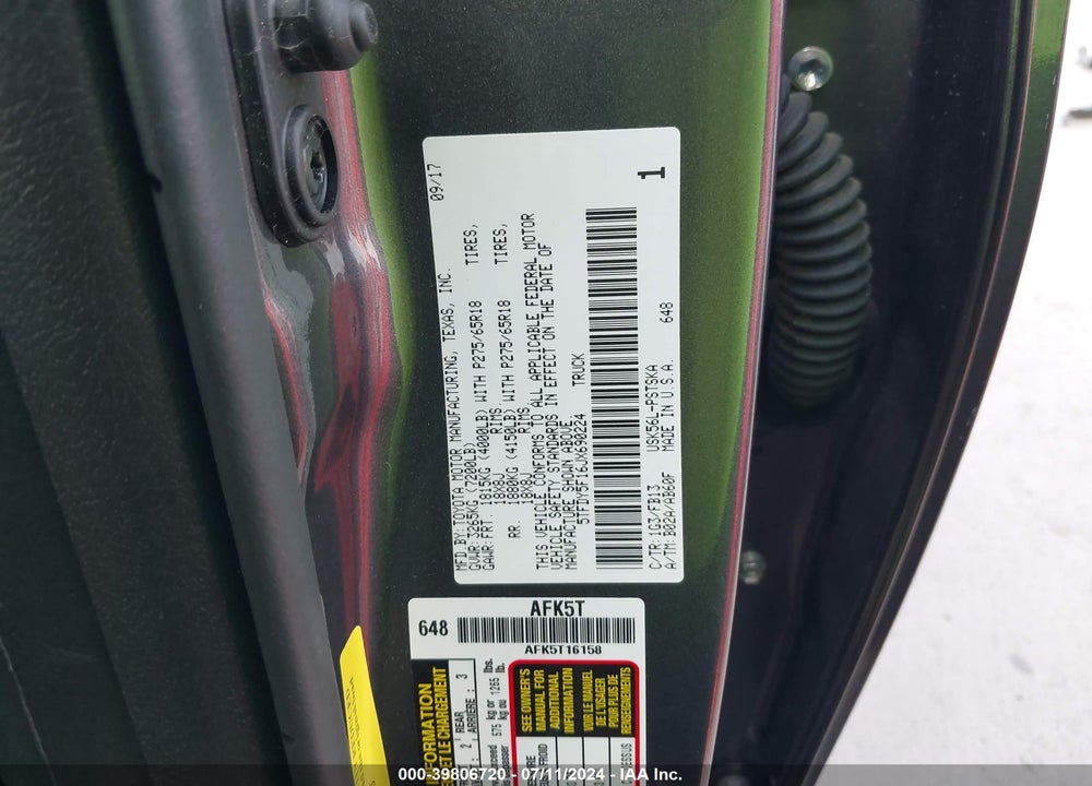 2018 TOYOTA TUNDRA SR5 5.7L V8 VIN: 5TFDY5F16JX690224