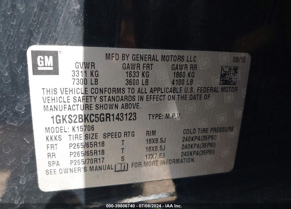 2016 GMC YUKON SLT VIN: 1GKS2BKC5GR143123