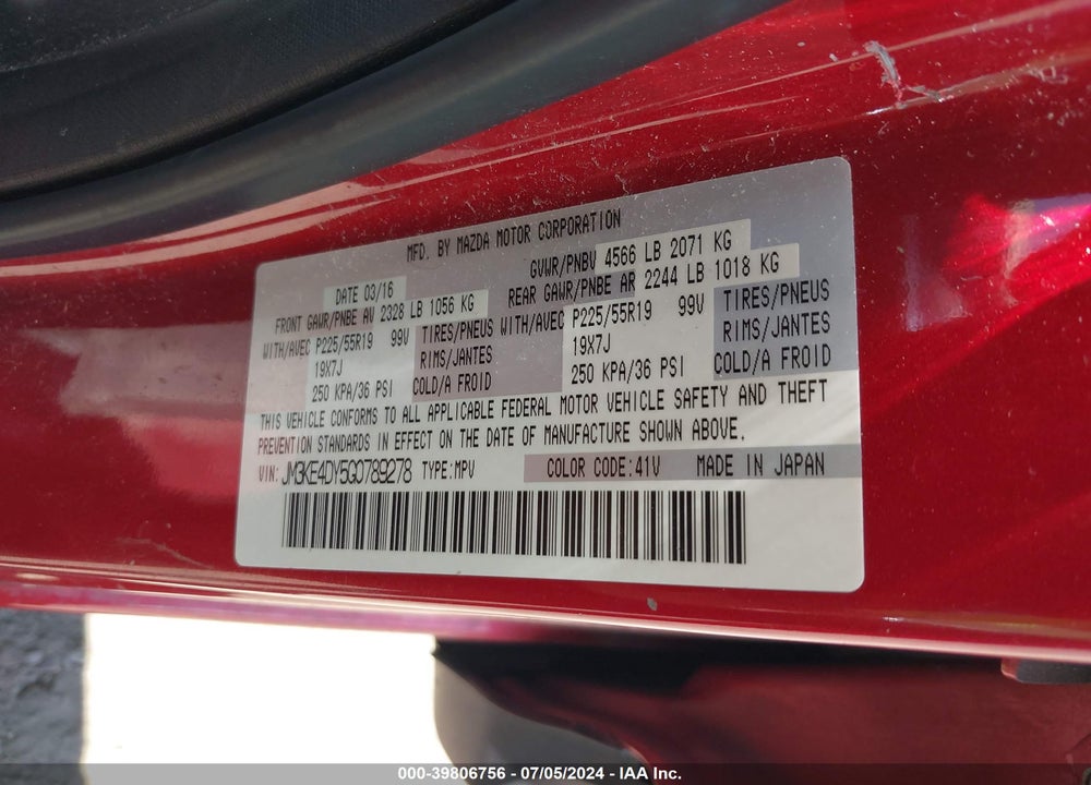 2016 MAZDA CX-5 GRAND TOURING VIN: JM3KE4DY5G0789278