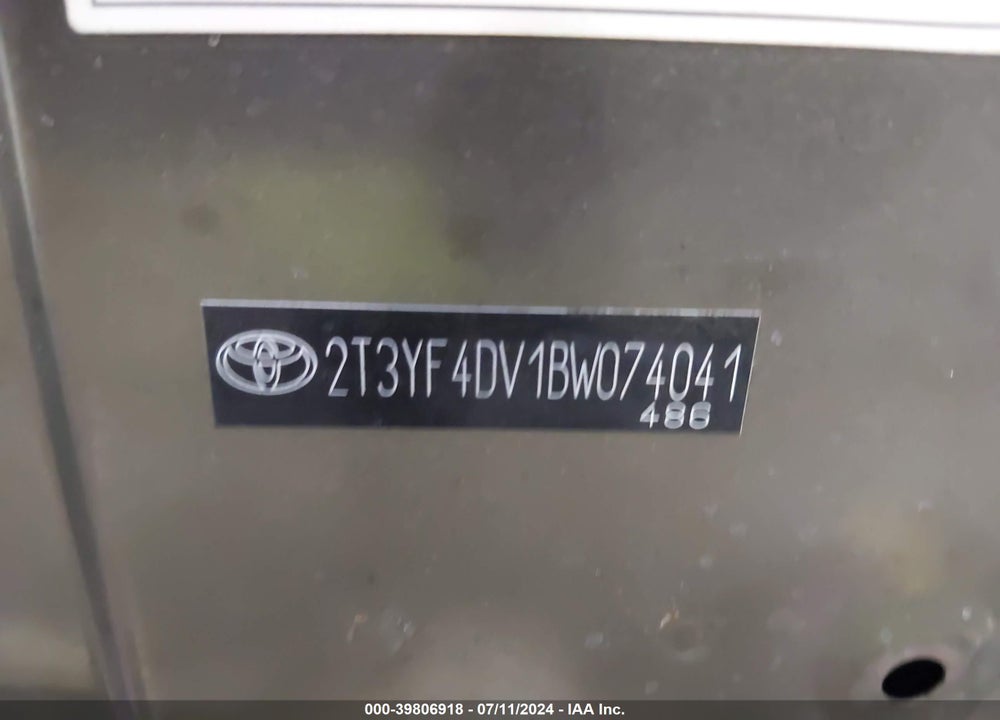 2011 TOYOTA RAV4 LIMITED VIN: 2T3YF4DV1BW074041