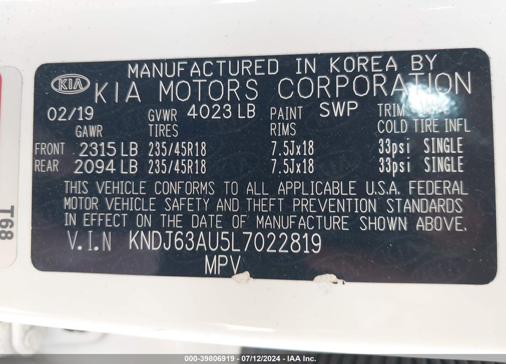 2020 KIA SOUL GT LINE VIN: KNDJ63AU5L7022819
