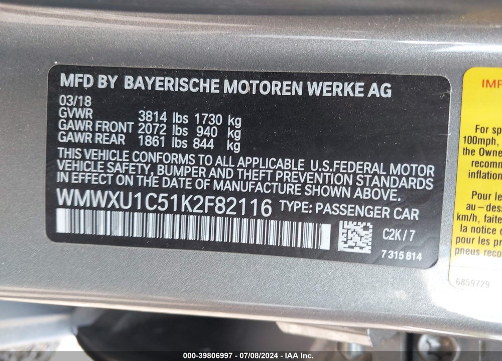 2019 MINI HARDTOP VIN: WMWXU1C51K2F82116