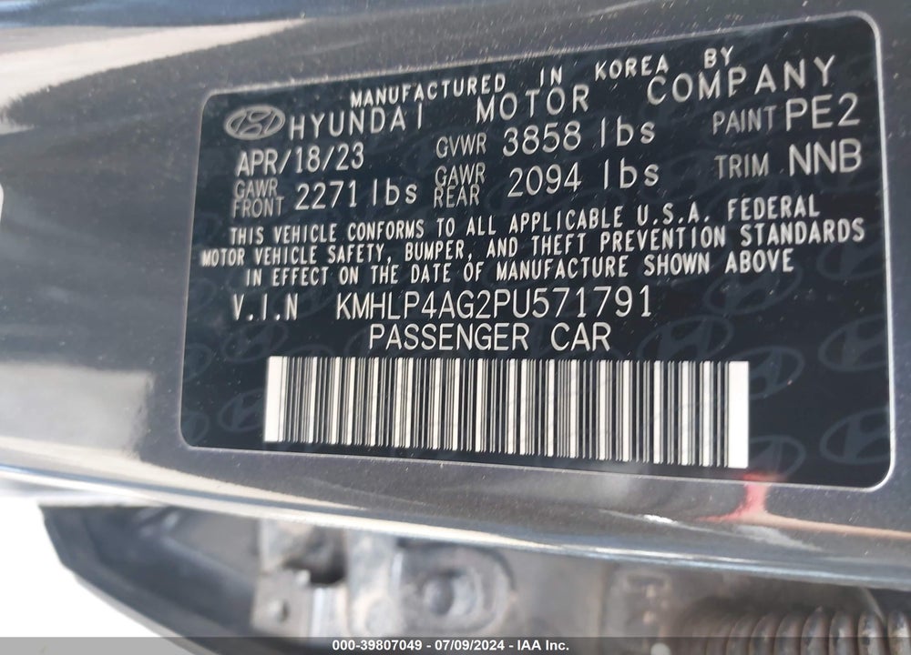 2023 HYUNDAI ELANTRA LIMITED VIN: KMHLP4AG2PU571791