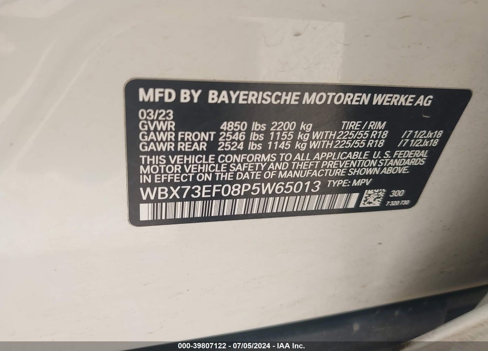 2023 BMW X1 XDRIVE28I VIN: WBX73EF08P5W65013