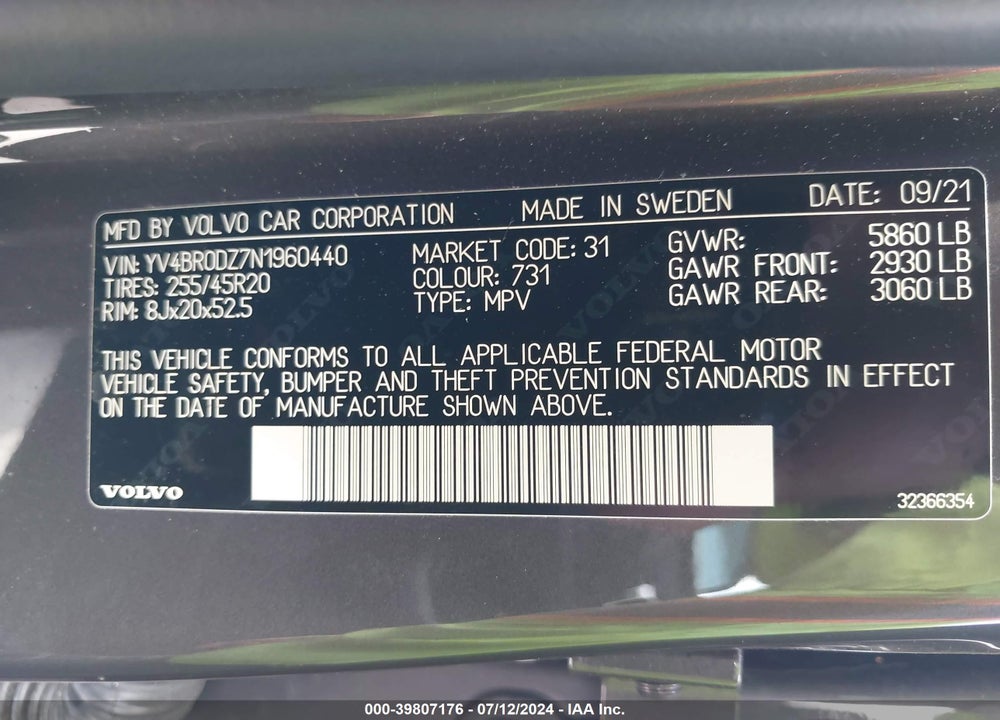2022 VOLVO XC60 RECHARGE PLUG-IN HYBRID T8 INSCRIPTION EXPRESSION VIN: YV4BR0DZ7N1960440