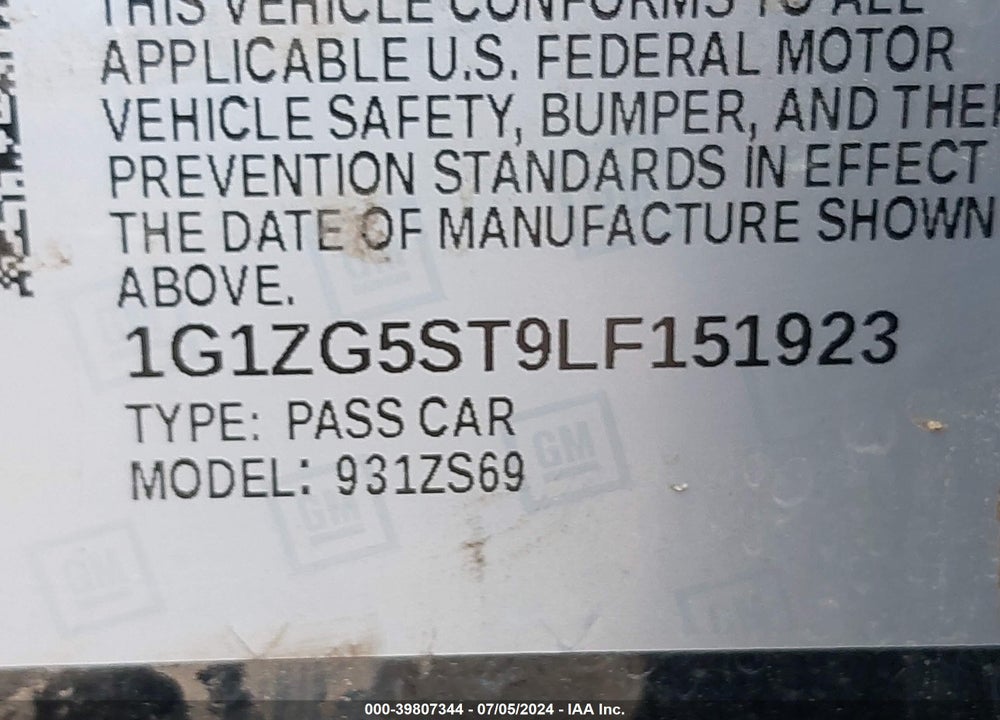 2020 CHEVROLET MALIBU FWD RS VIN: 1G1ZG5ST9LF151923
