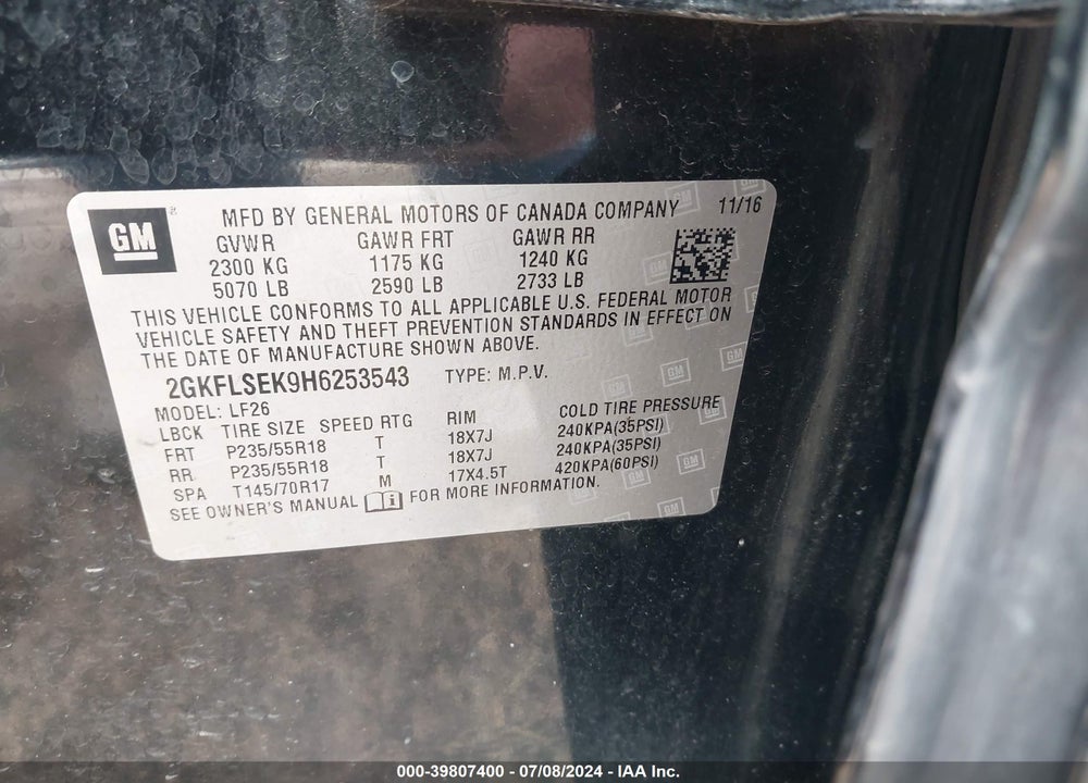 2017 GMC TERRAIN SLE-1 VIN: 2GKFLSEK9H6253543