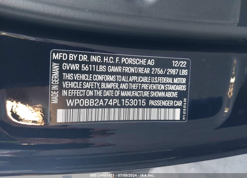 2023 PORSCHE PANAMERA 4S EXECUTIVE VIN: WP0BB2A74PL153015