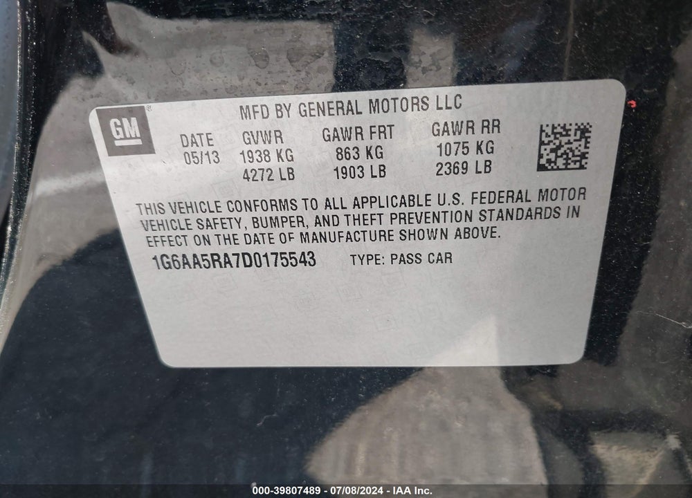 2013 CADILLAC ATS STANDARD VIN: 1G6AA5RA7D0175543