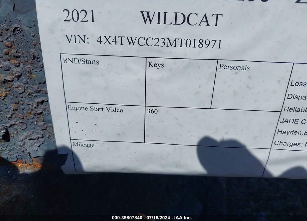 2021 WILDCAT 266MEX VIN: 4X4TWCC23MT018971