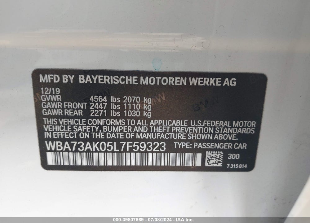 2020 BMW 228I GRAN COUPE XDRIVE VIN: WBA73AK05L7F59323