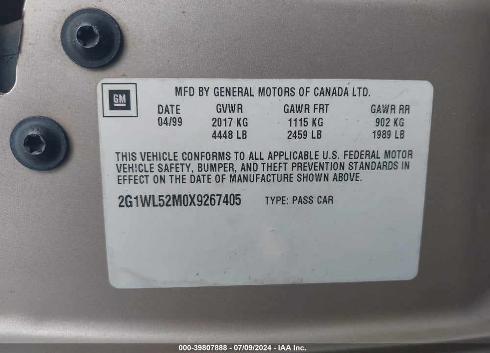 1999 CHEVROLET LUMINA LS VIN: 2G1WL52M0X9267405