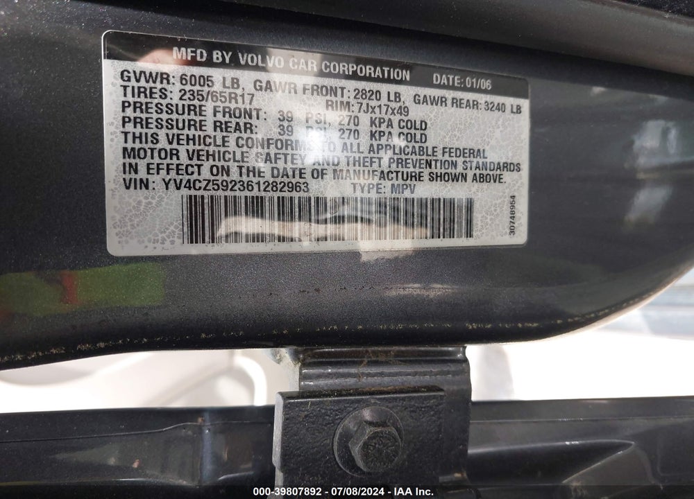 2006 VOLVO XC90 2.5T VIN: YV4CZ592361282963
