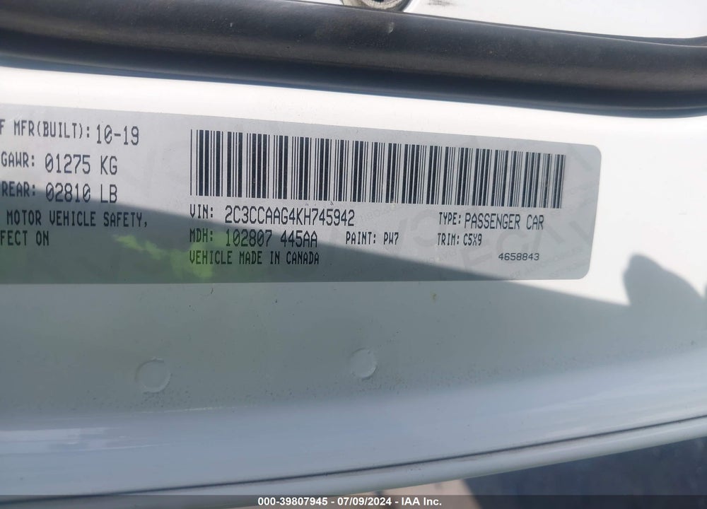 2019 CHRYSLER 300 TOURING VIN: 2C3CCAAG4KH745942