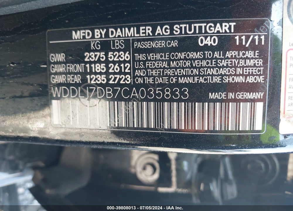 2012 MERCEDES-BENZ CLS 550 VIN: WDDLJ7DB7CA035833
