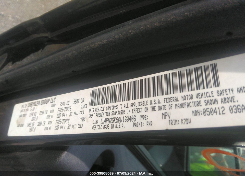 2010 JEEP LIBERTY SPORT VIN: 1J4PN2GK9AW160406