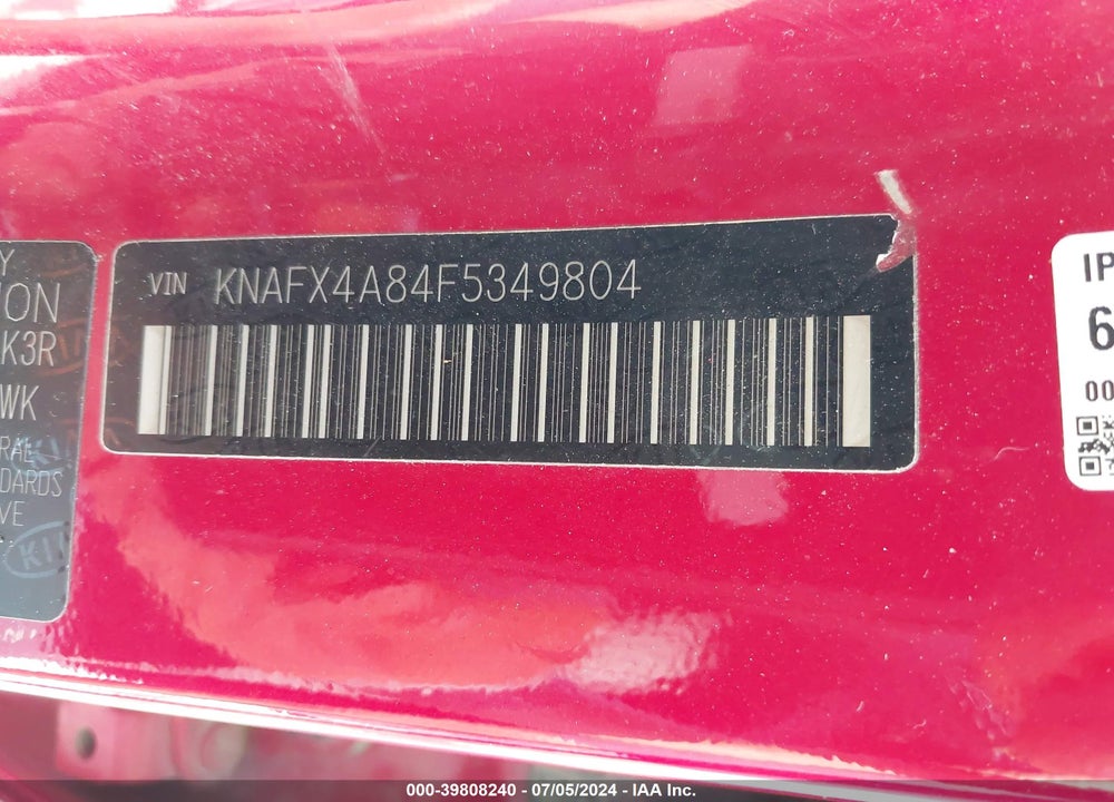 2015 KIA FORTE EX VIN: KNAFX4A84F5349804
