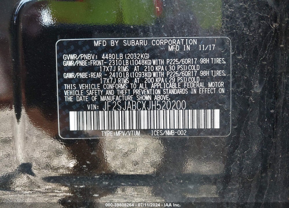 2018 SUBARU FORESTER 2.5I VIN: JF2SJABCXJH520200
