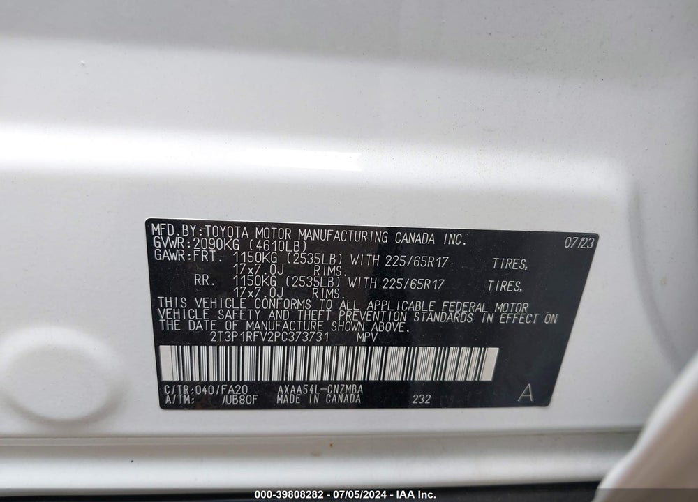 2023 TOYOTA RAV4 XLE VIN: 2T3P1RFV2PC373731