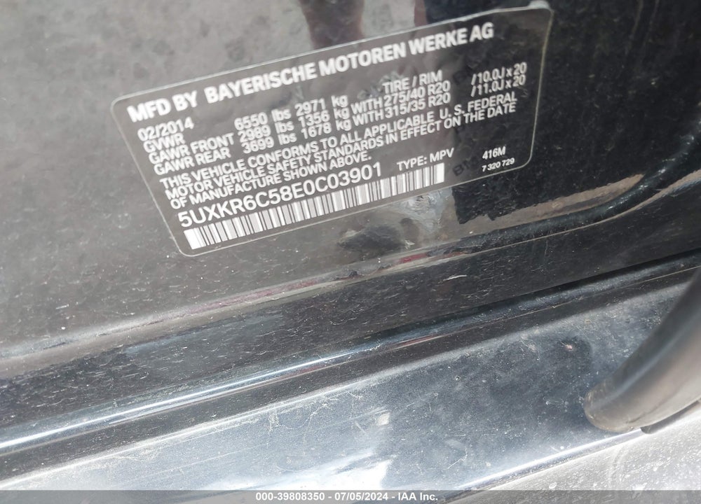 2014 BMW X5 XDRIVE50I VIN: 5UXKR6C58E0C03901