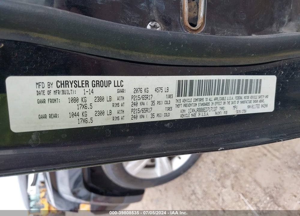 2014 JEEP PATRIOT SPORT VIN: 1C4NJRBB8ED717137
