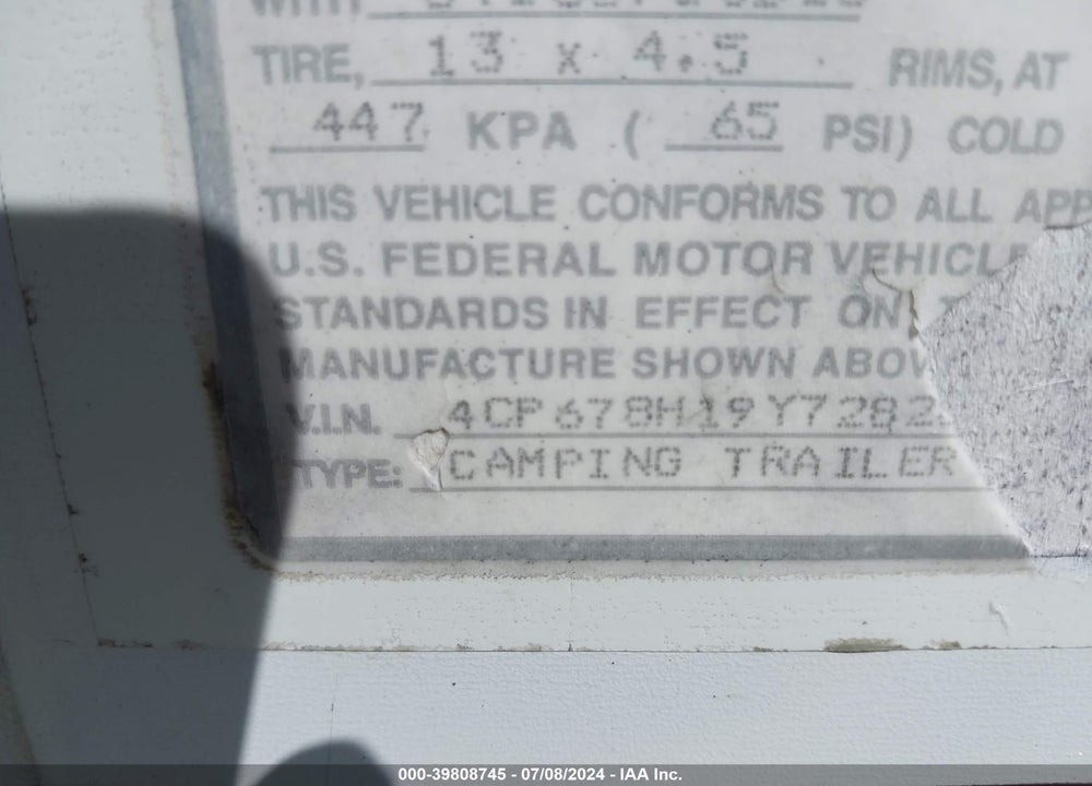 2000 COLEMAN OTHER VIN: 4CP678H19Y7282807