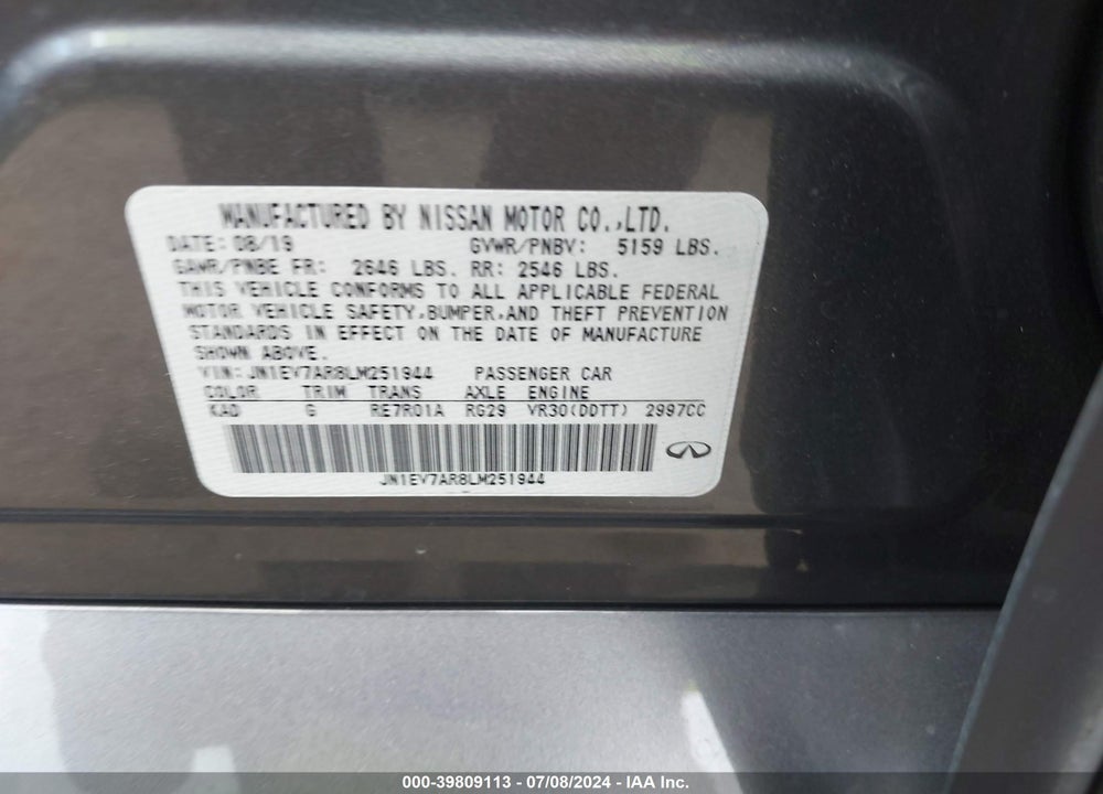 2020 INFINITI Q50 SPORT AWD VIN: JN1EV7AR8LM251944