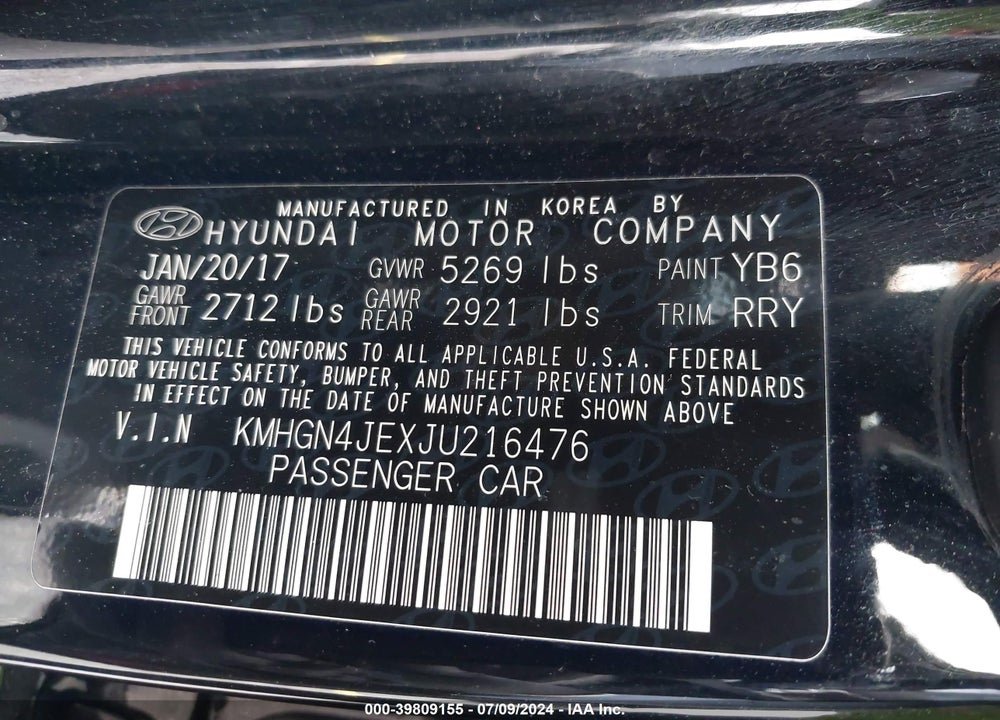 2018 GENESIS G80 3.8 VIN: KMHGN4JEXJU216476