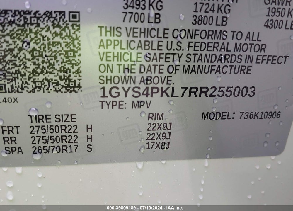 2024 CADILLAC ESCALADE ESV 4WD SPORT VIN: 1GYS4PKL7RR255003