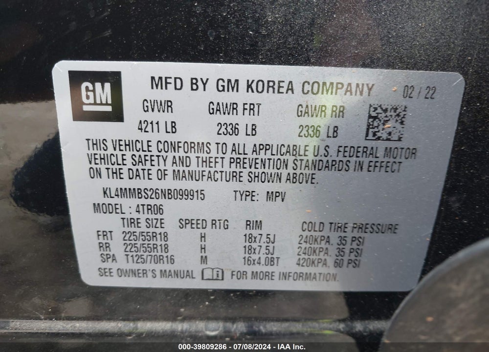 2022 BUICK ENCORE GX FWD PREFERRED VIN: KL4MMBS26NB099915
