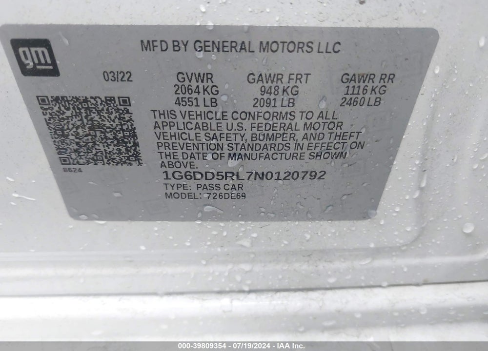 2022 CADILLAC CT4-V V-SERIES VIN: 1G6DD5RL7N0120792