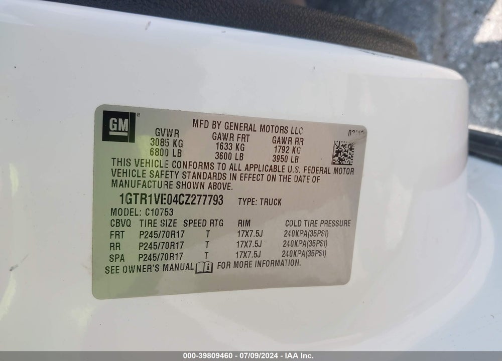 2012 GMC SIERRA 1500 SLE VIN: 1GTR1VE04CZ277793