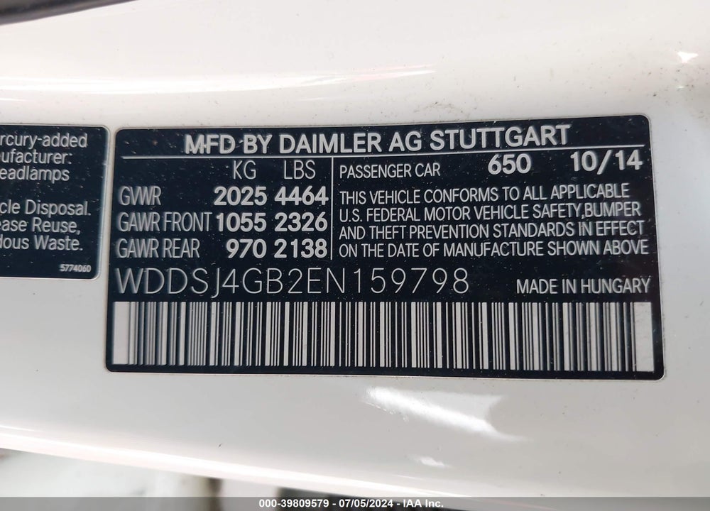 2014 MERCEDES-BENZ CLA 250 4MATIC VIN: WDDSJ4GB2EN159798