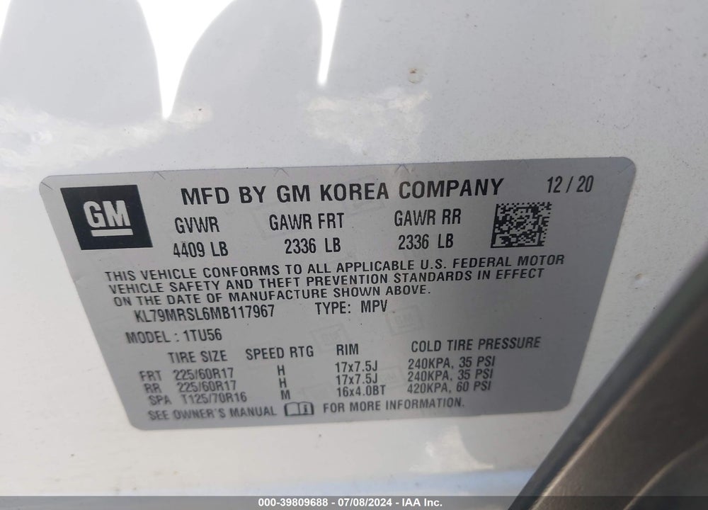 2021 CHEVROLET TRAILBLAZER AWD LT VIN: KL79MRSL6MB117967